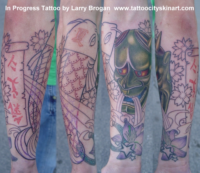 Larry Brogan - Koi and Hanya Mask Half Sleeve